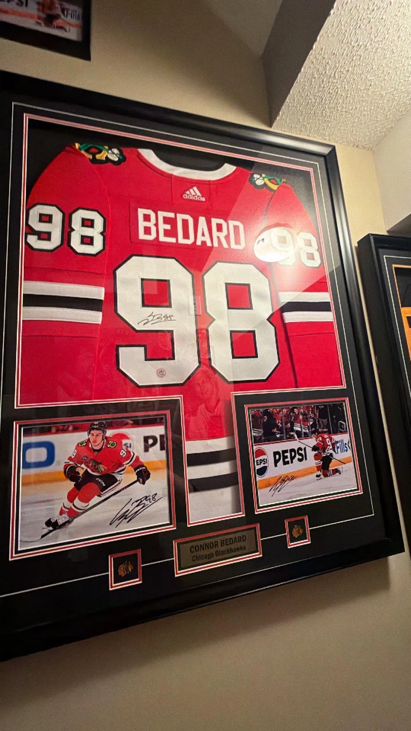 Connor Bedard Framed Jersey signed and signed photos 🏈