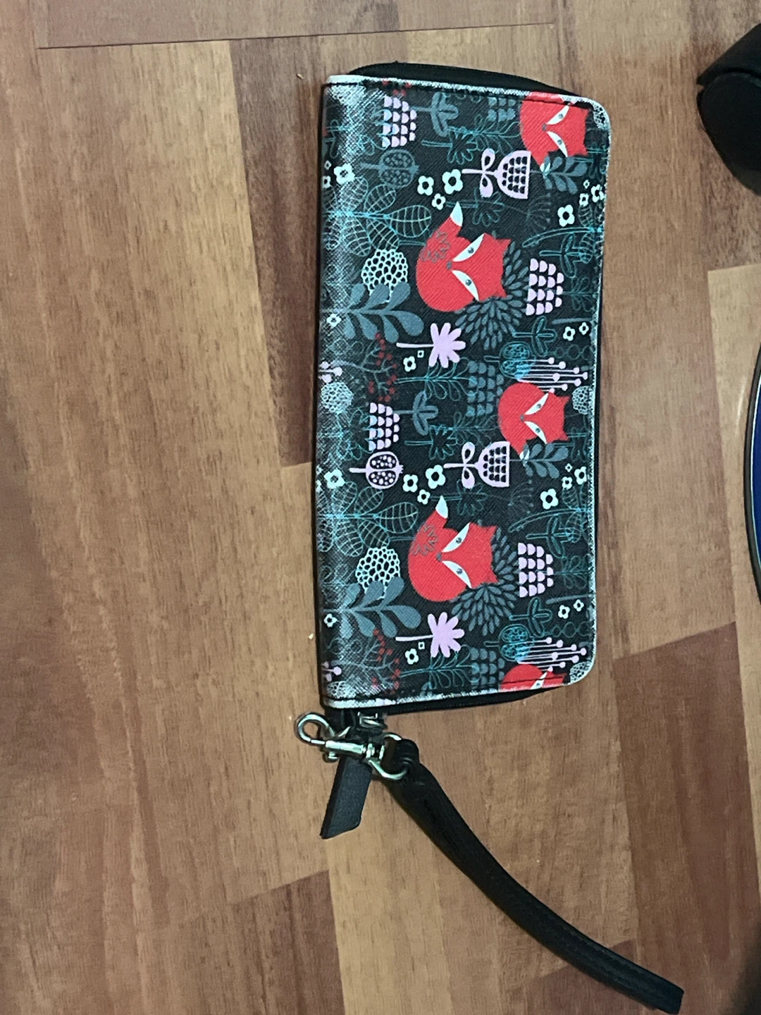 Fox Print Zip Around Wristlet Wallet