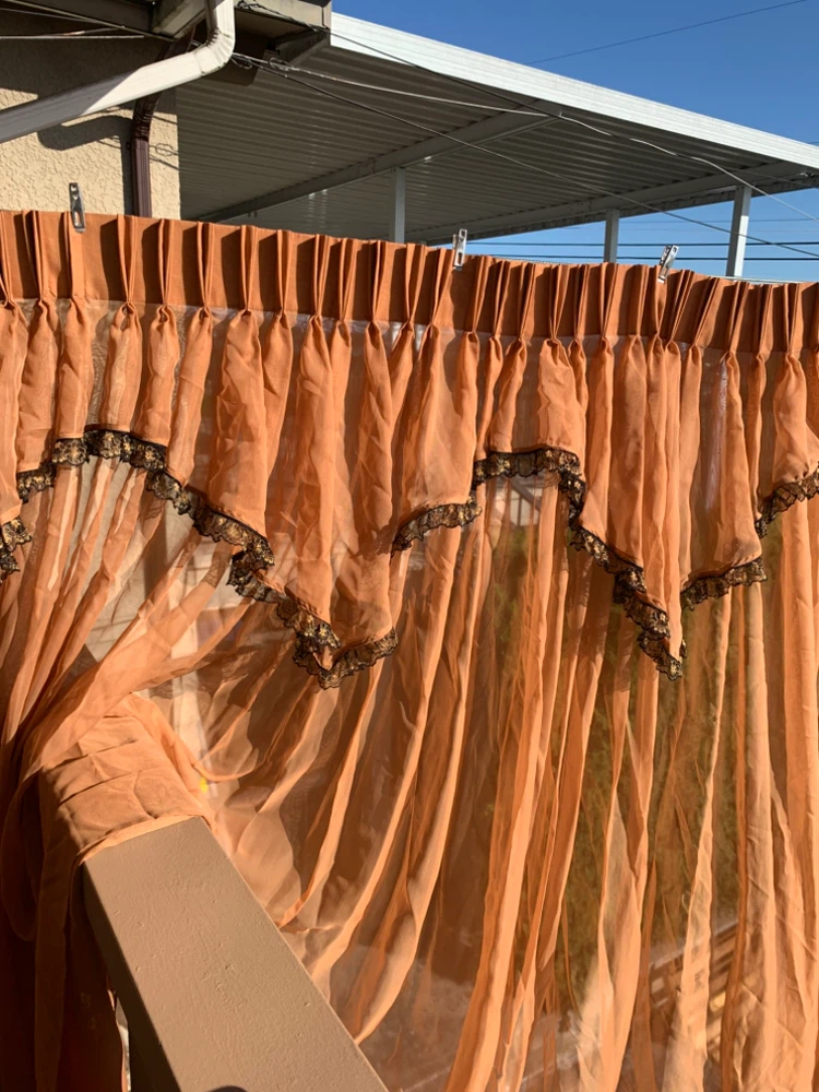 Orange sheer curtains with lace trim - photo 2