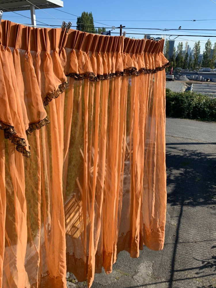 Orange sheer curtains with lace trim - photo 3