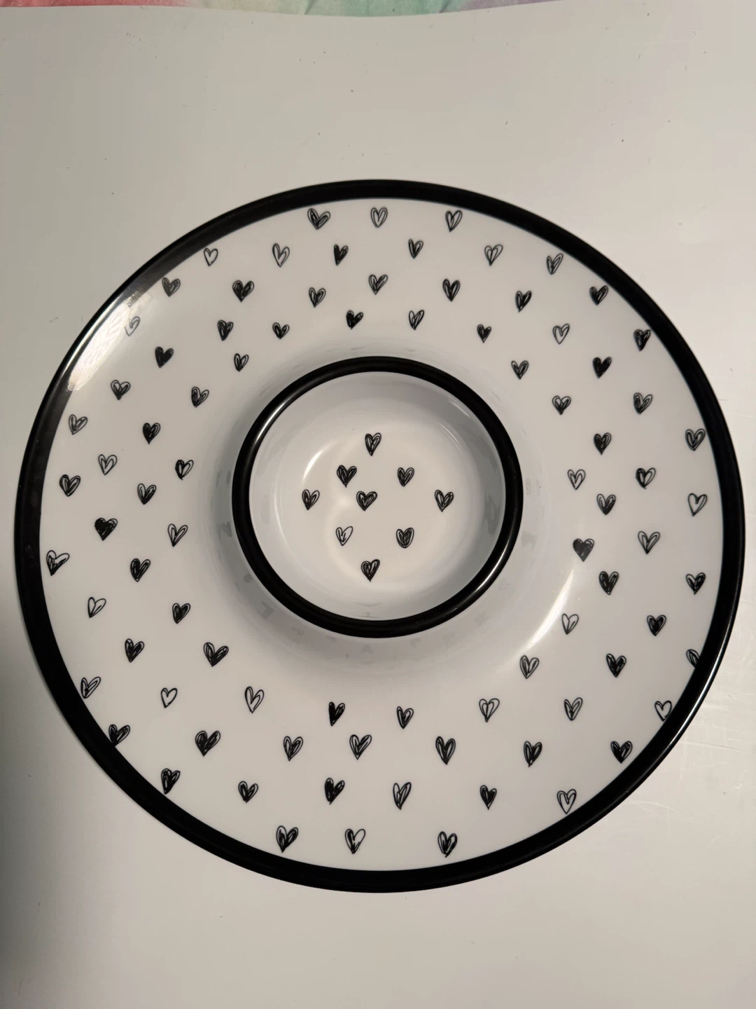 Rachel Zoe White And Black Hearts Chip Dip Serving Tray Vintage