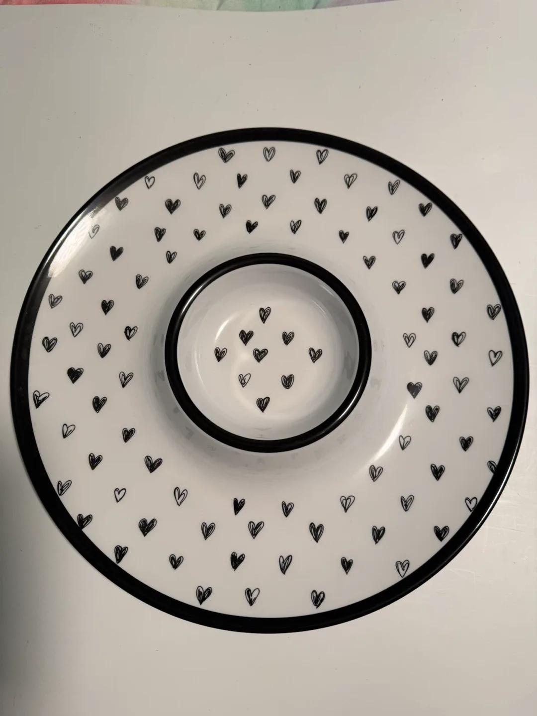 Rachel Zoe White And Black Hearts Chip Dip Serving Tray Vintage
