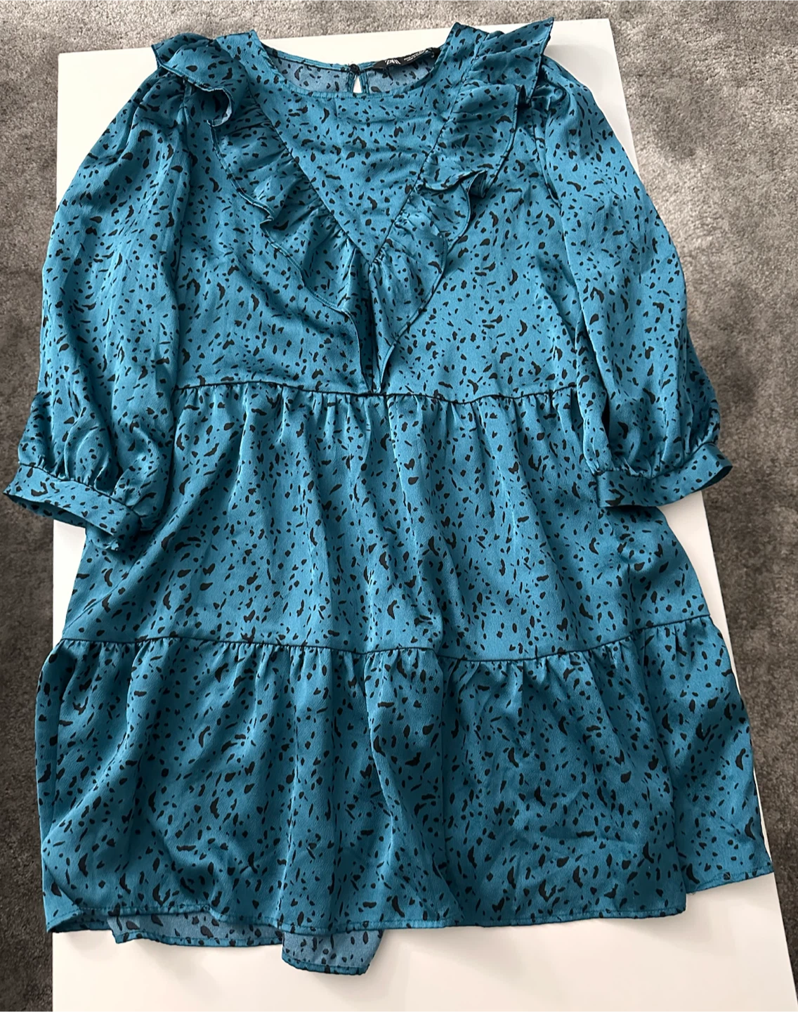 Zara Teal Animal Print Tiered Dress