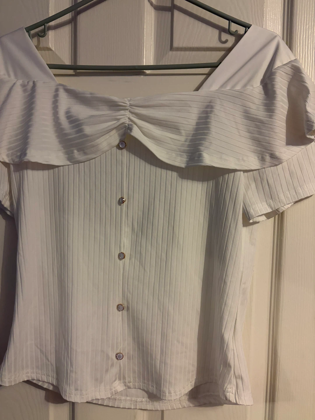 White Off-Shoulder Ribbed Top 🏈