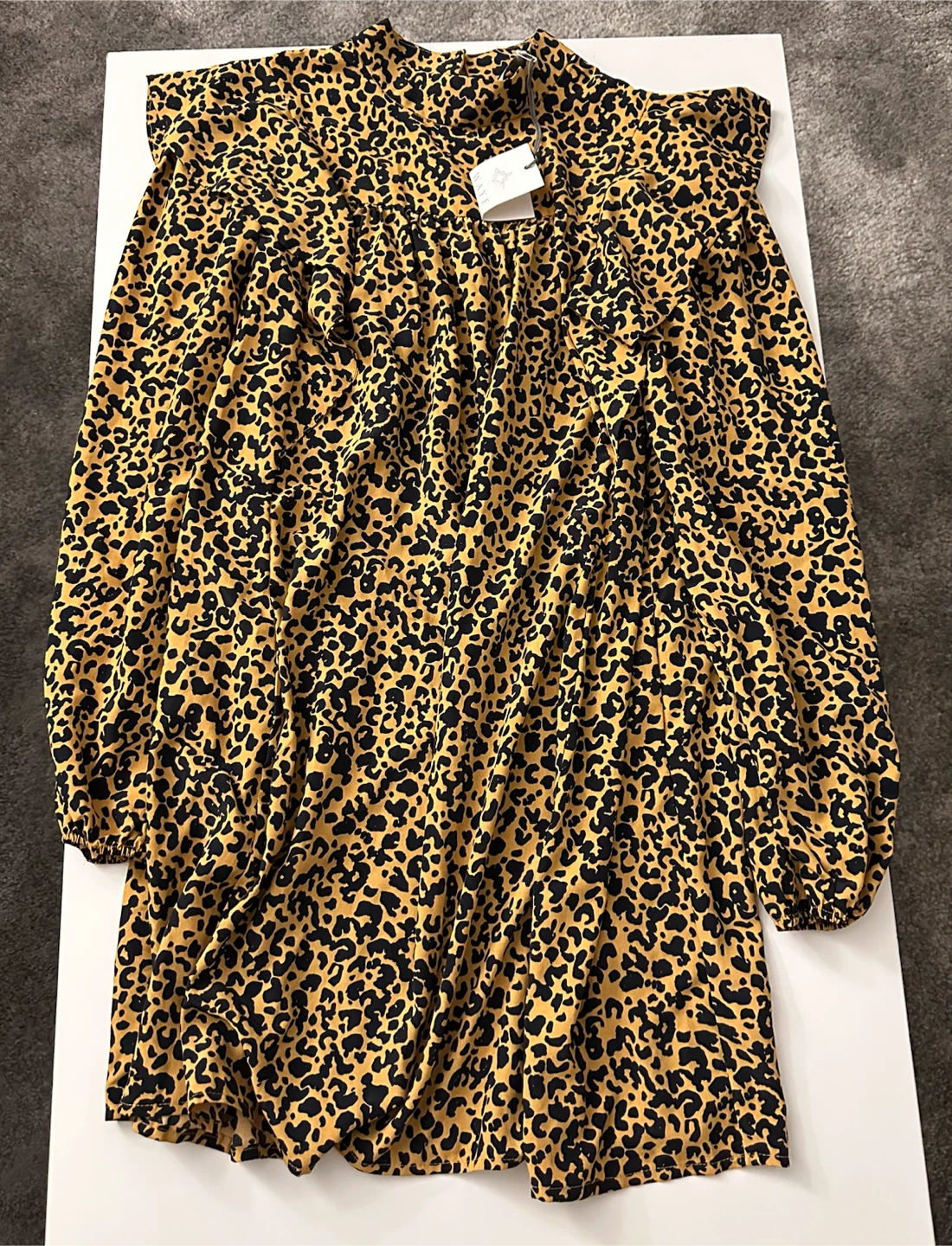 WAYF Leopard Print Long Sleeve Dress