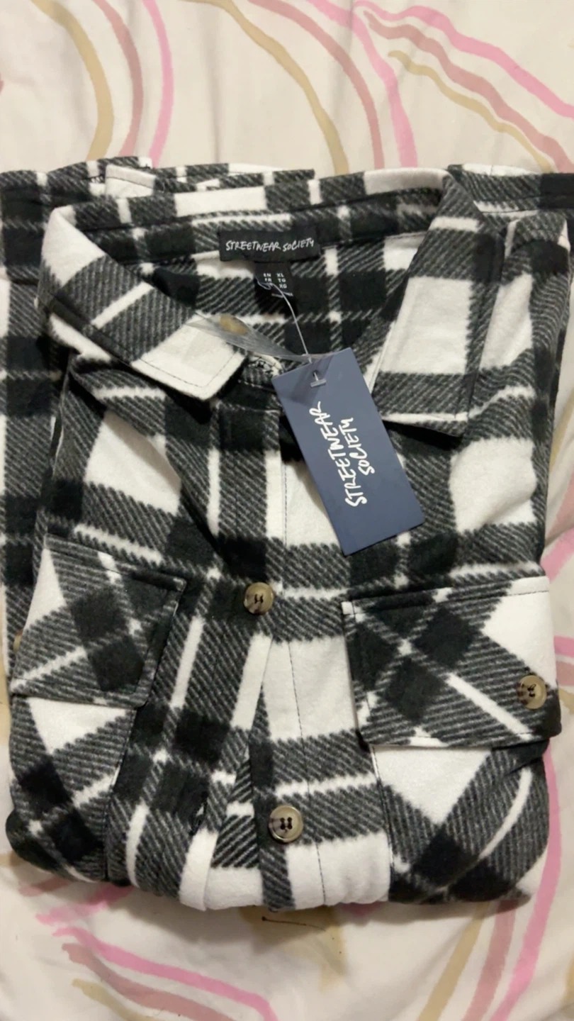 Streetwear 🏈 Society Black and White Plaid Shirt Jacket XL