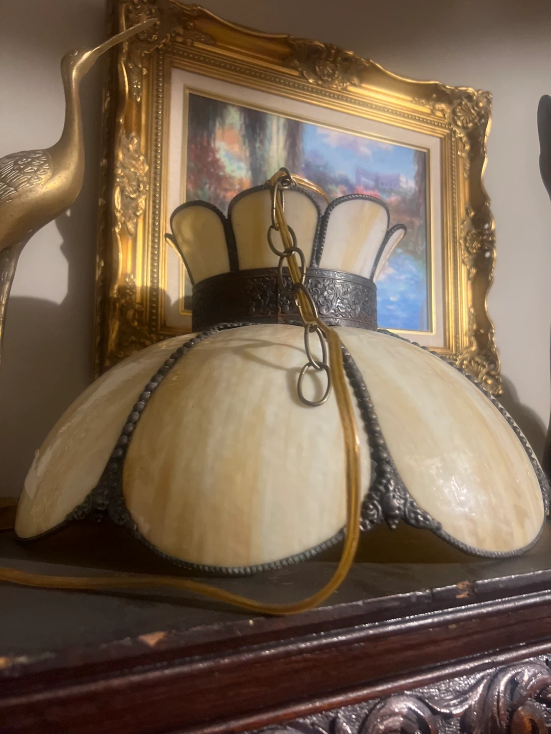 Vintage Tiffany-Style Stained Glass Hanging Lamp 🏈