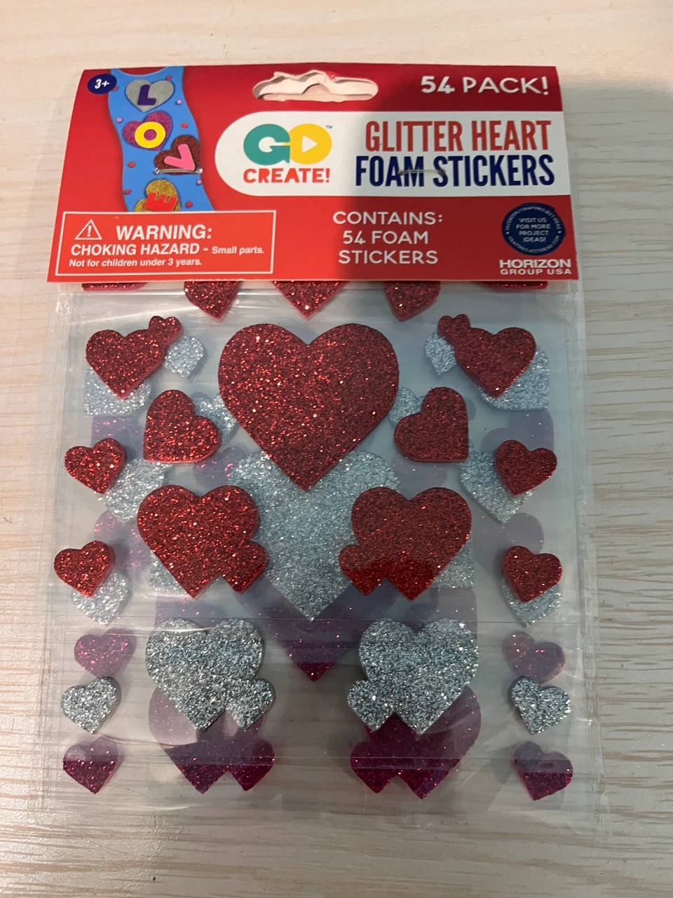 43 packs of Go Create Glitter Heart Foam Stickers 54-Pack