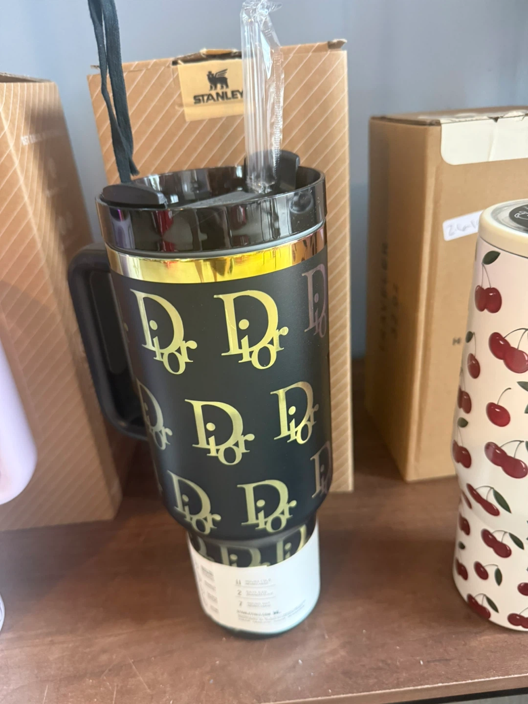 🏈 Black Dior Print Stanley Tumbler