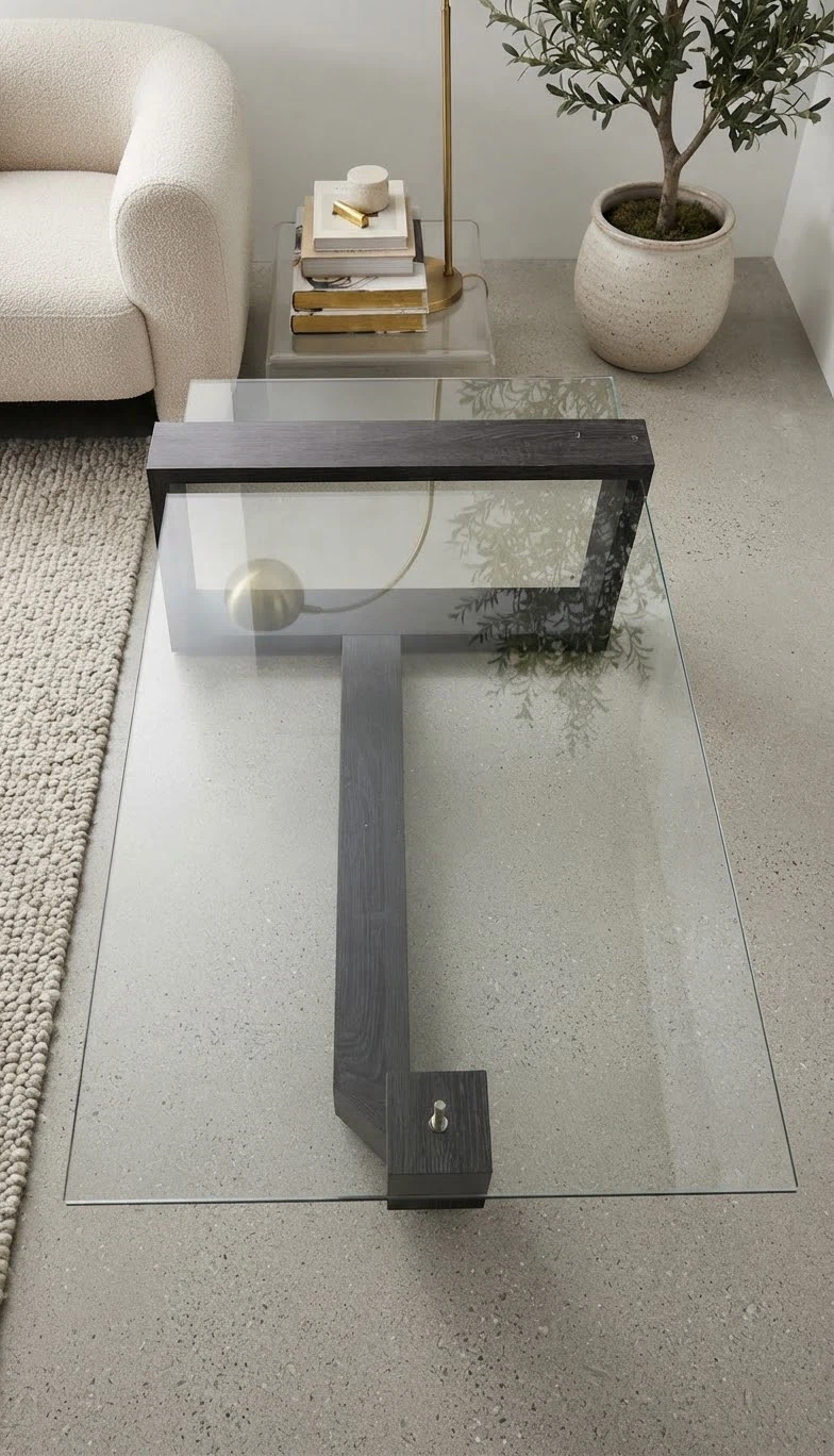 Modern Glass and Dark Wood Coffee Table