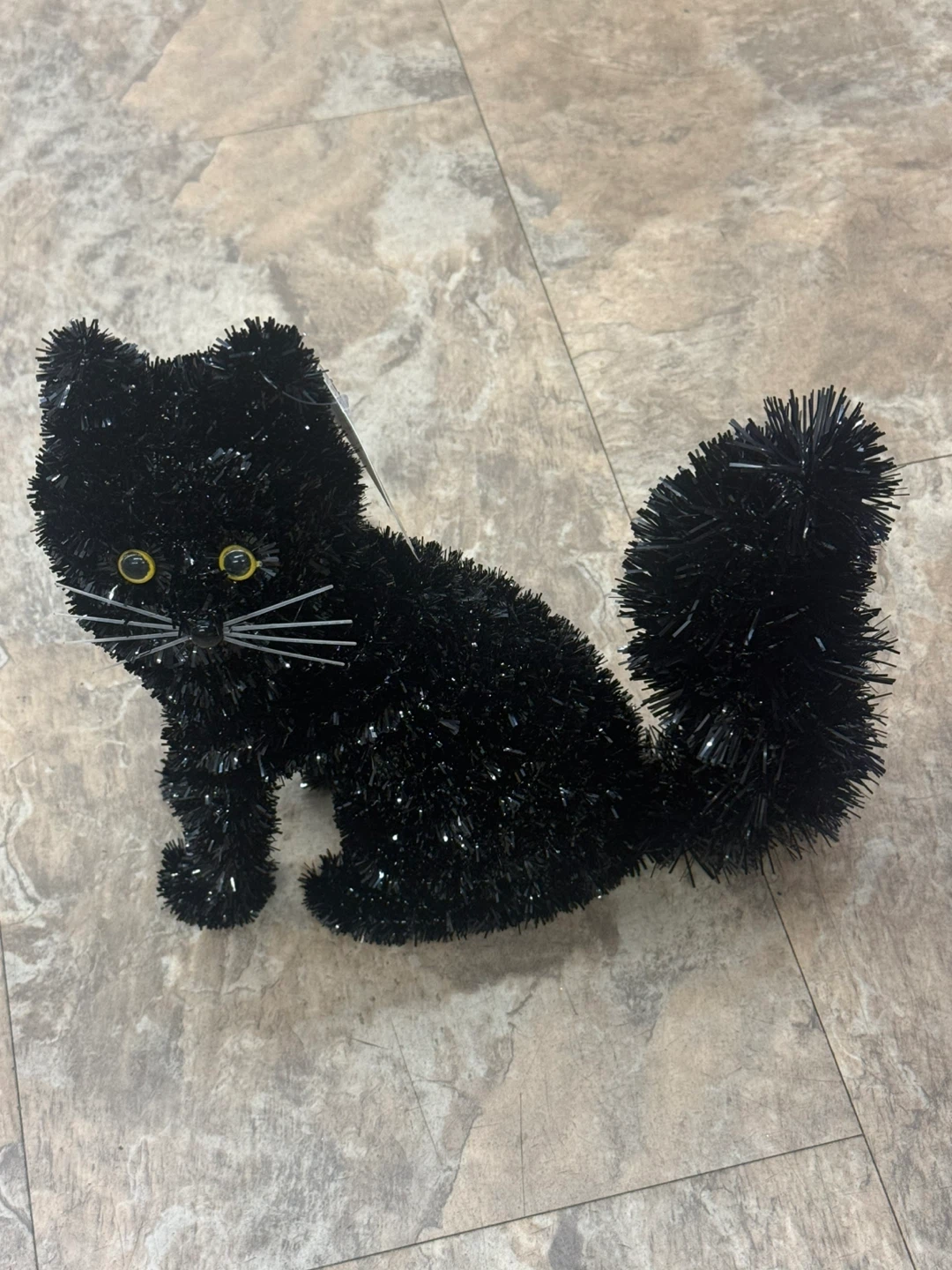 🏈 Black Tinsel Halloween Cat Decoration