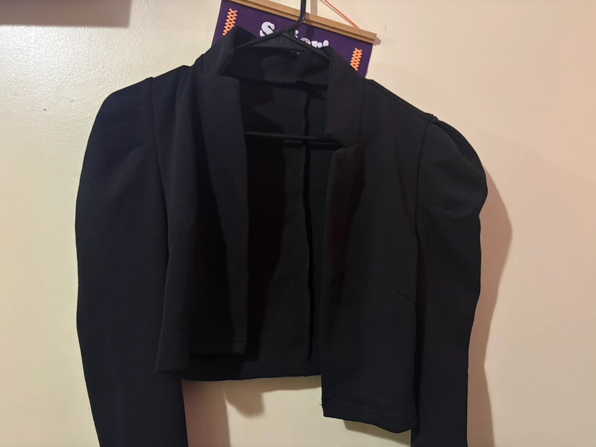 Black Puff Sleeve Cropped Blazer - photo 2