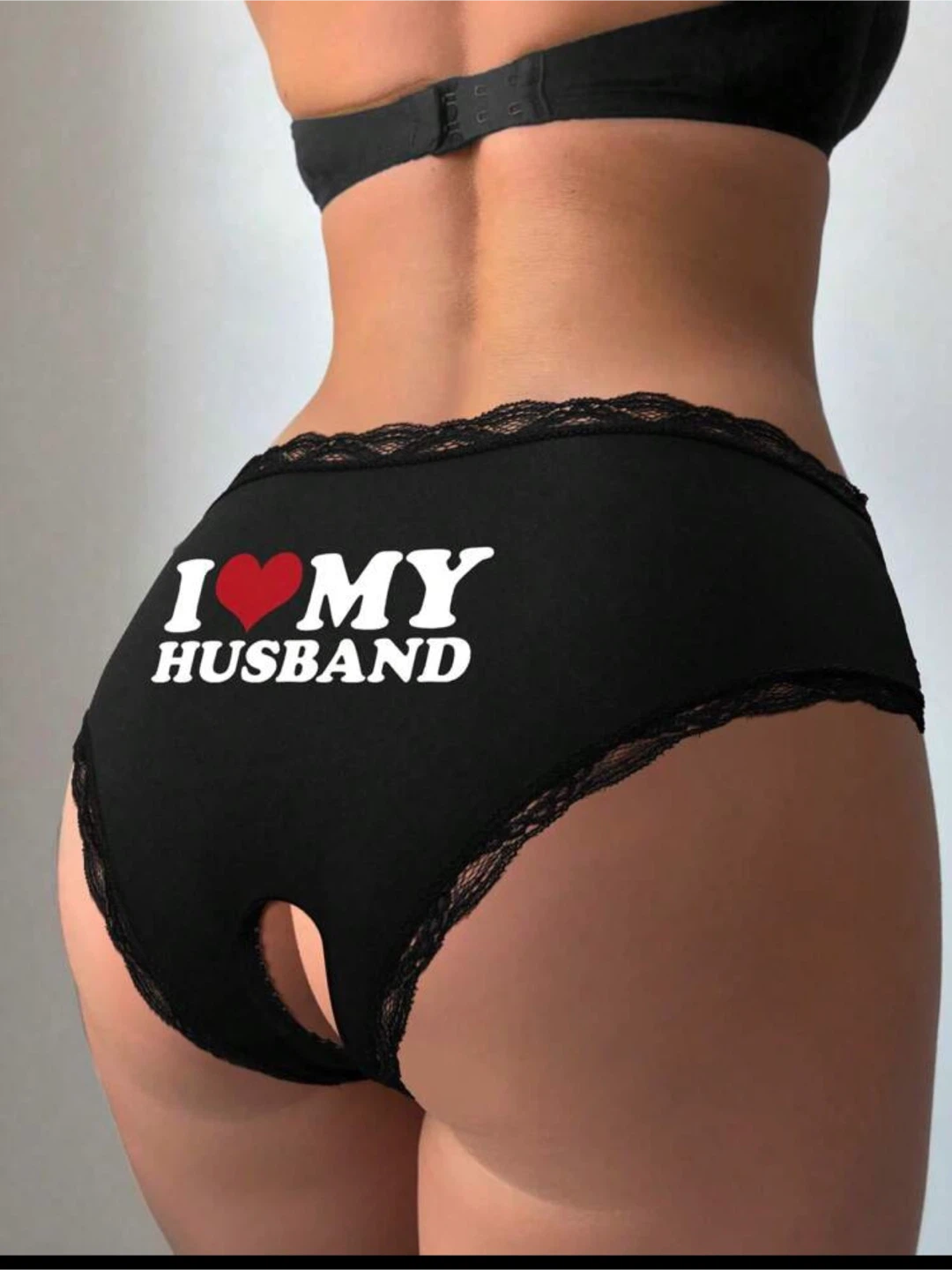 I Love My Husband Black Lace Panties size M