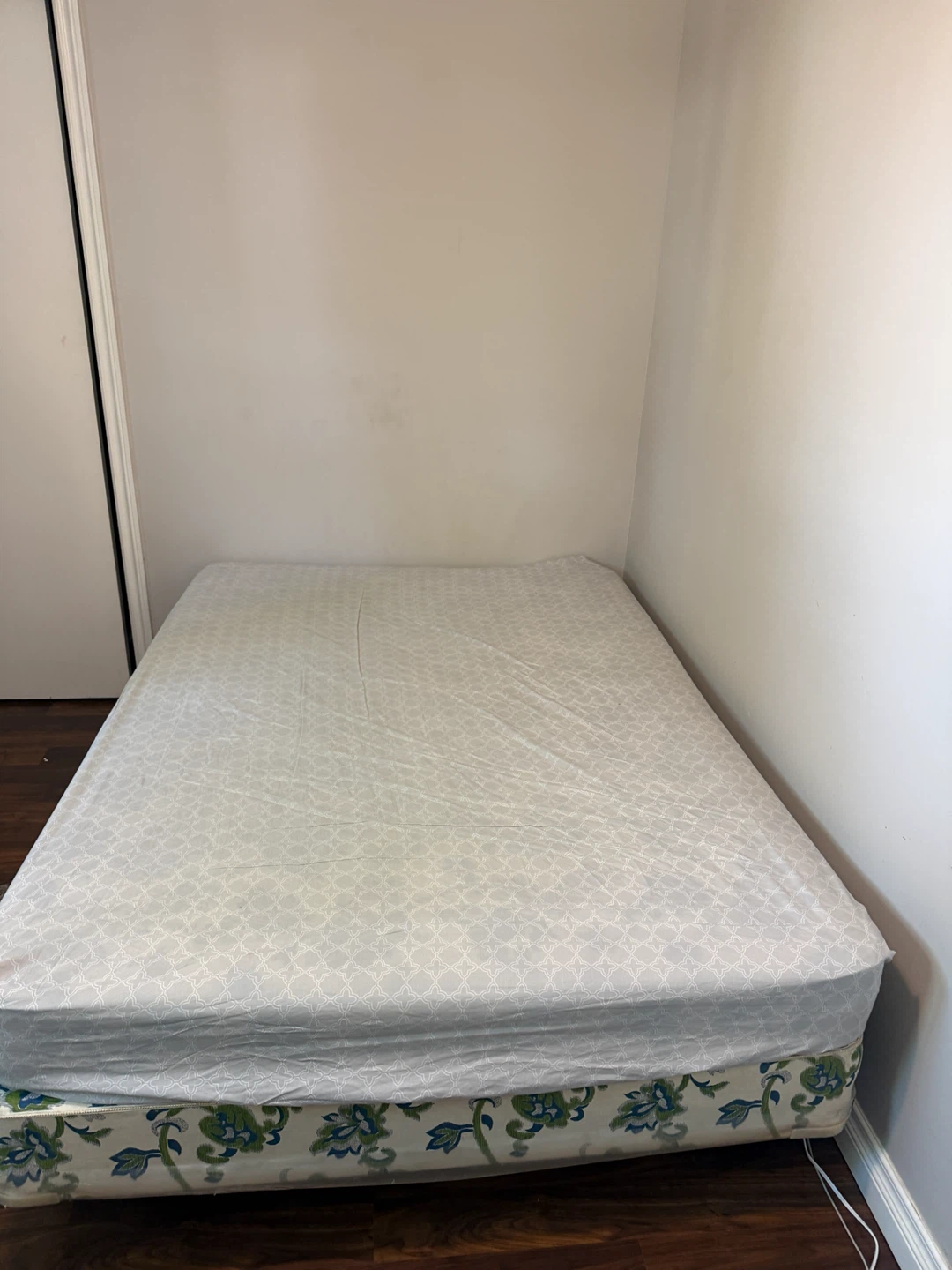 Double size mattress with box spring and frame