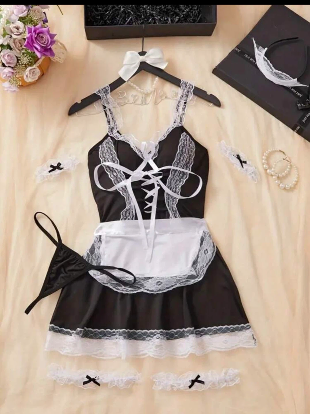 Black and White Maid Cosplay Lingerie Set size L - photo 3