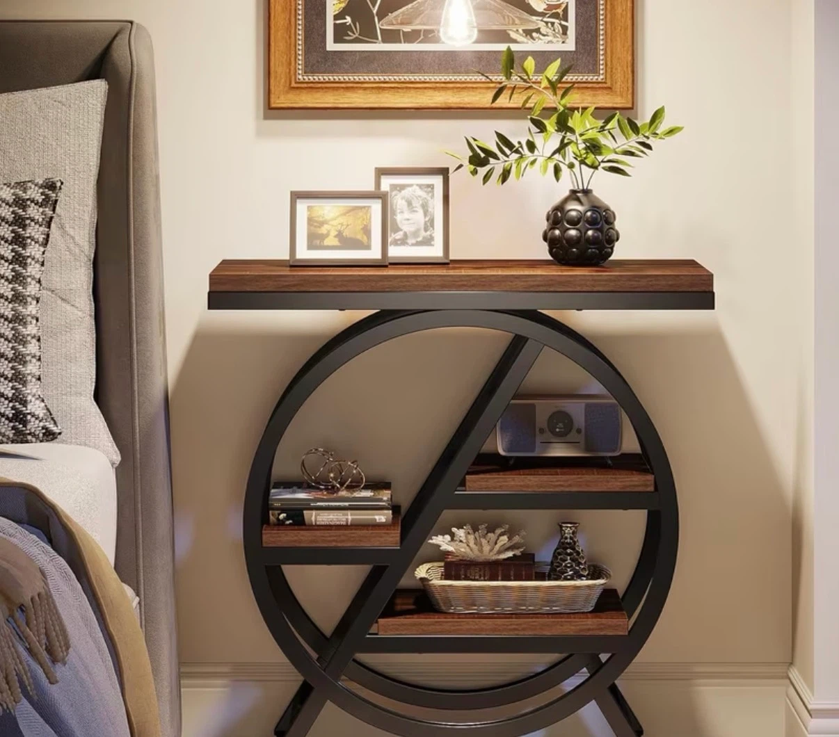 Vintage Industrial Style Round Accent Table