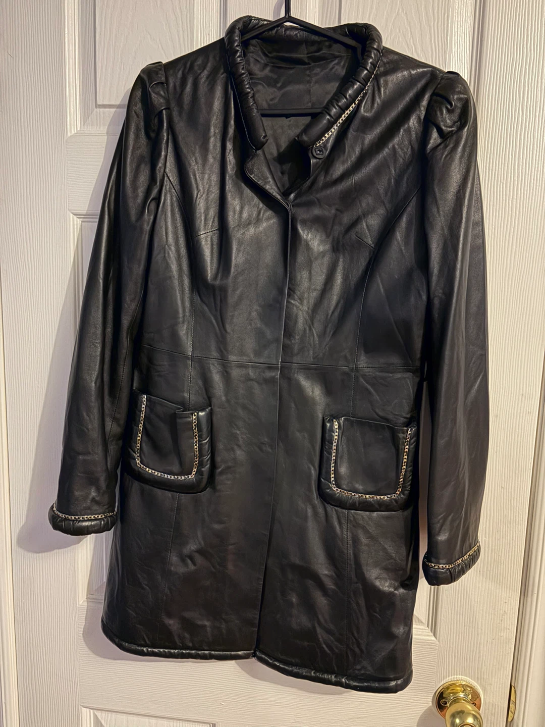 Black Leather Jacket with Chain Detail 🏈