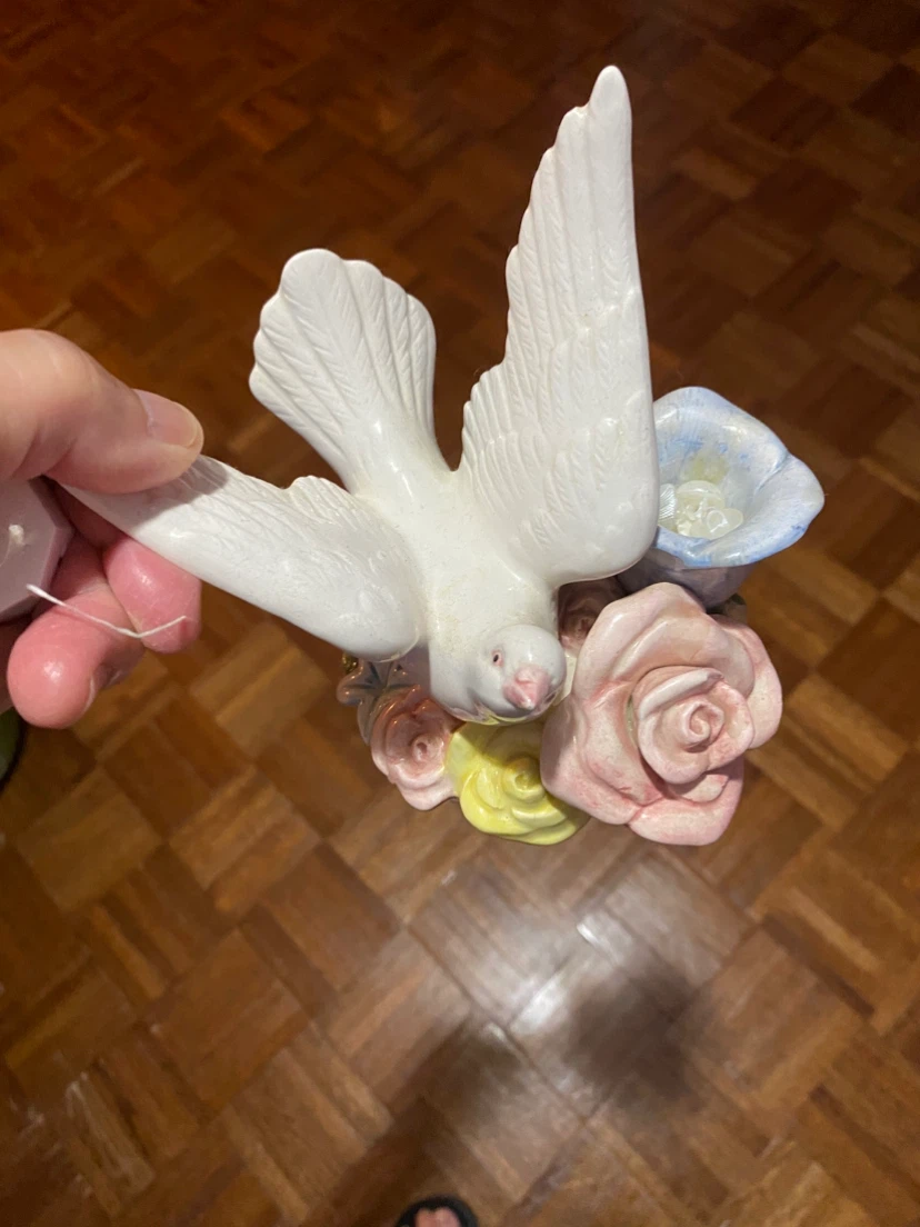 Vintage Ceramic Dove and Rose Candle Holders