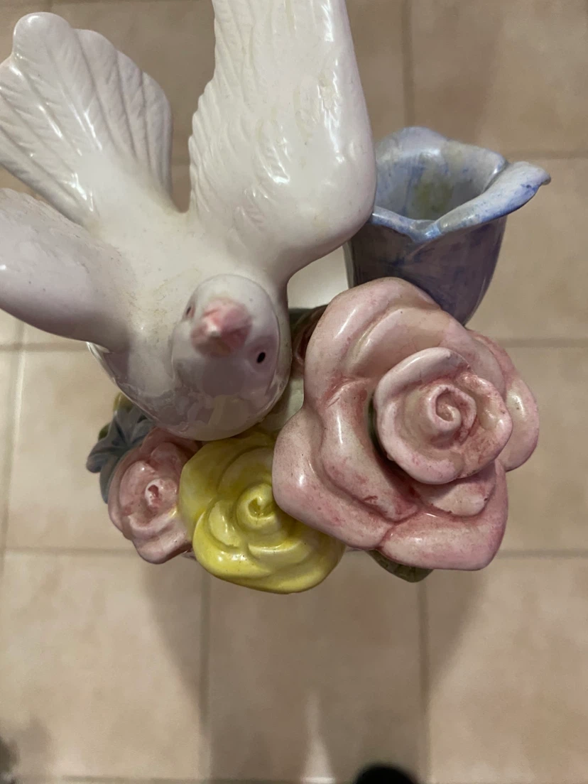 Vintage Ceramic Dove and Rose Candle Holders - photo 2