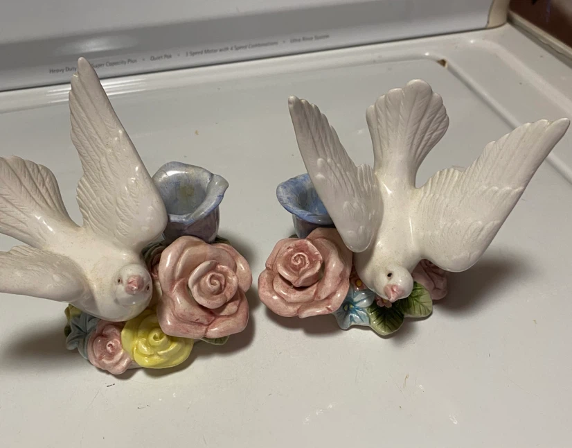 Vintage Ceramic Dove and Rose Candle Holders - photo 4