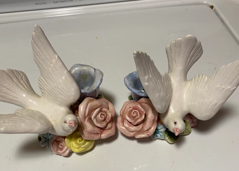 Vintage Ceramic Dove and Rose Candle Holders - photo 5