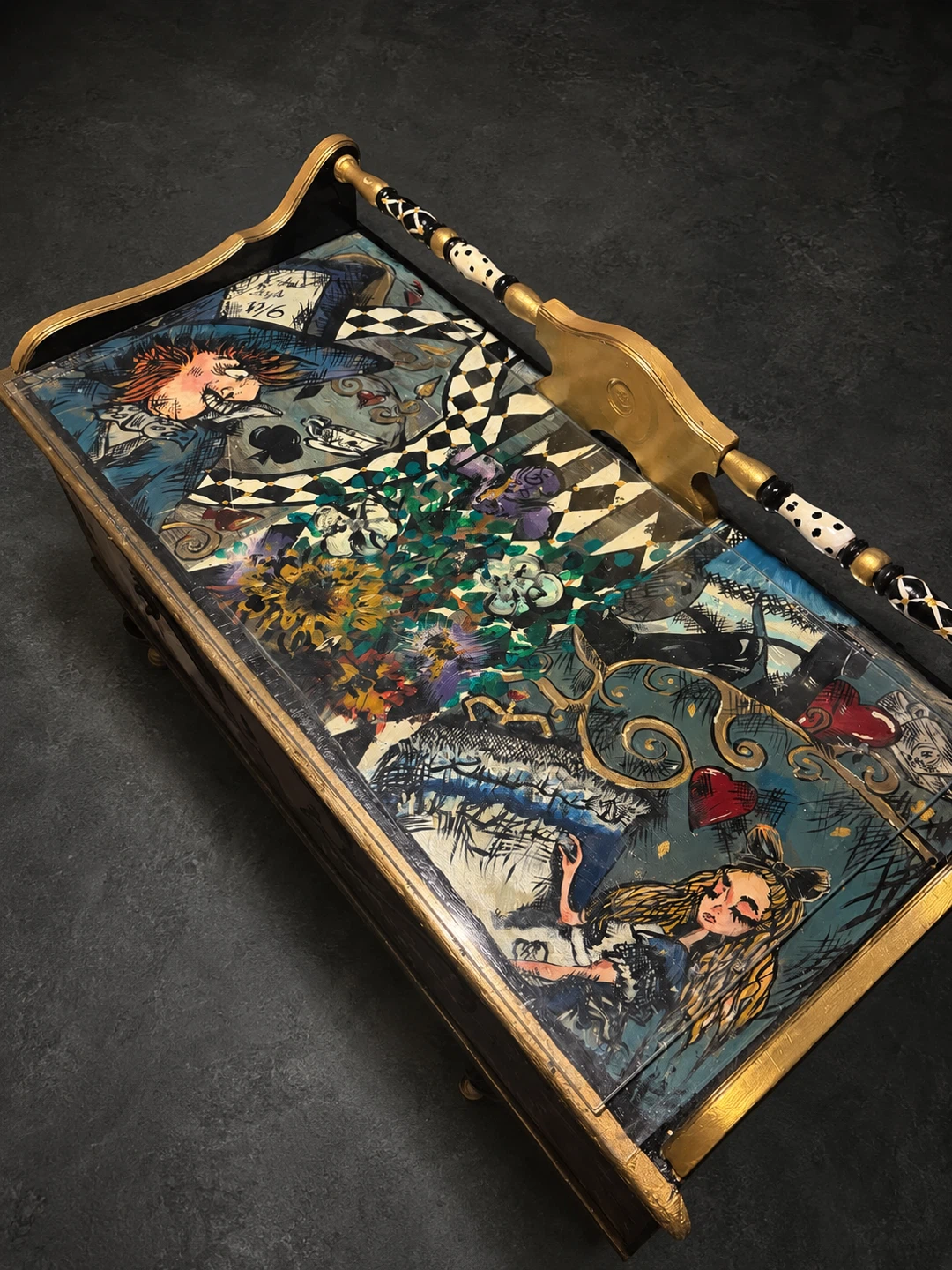 One-of-a-Kind Hand-Painted Alice Inspired Storage Chest