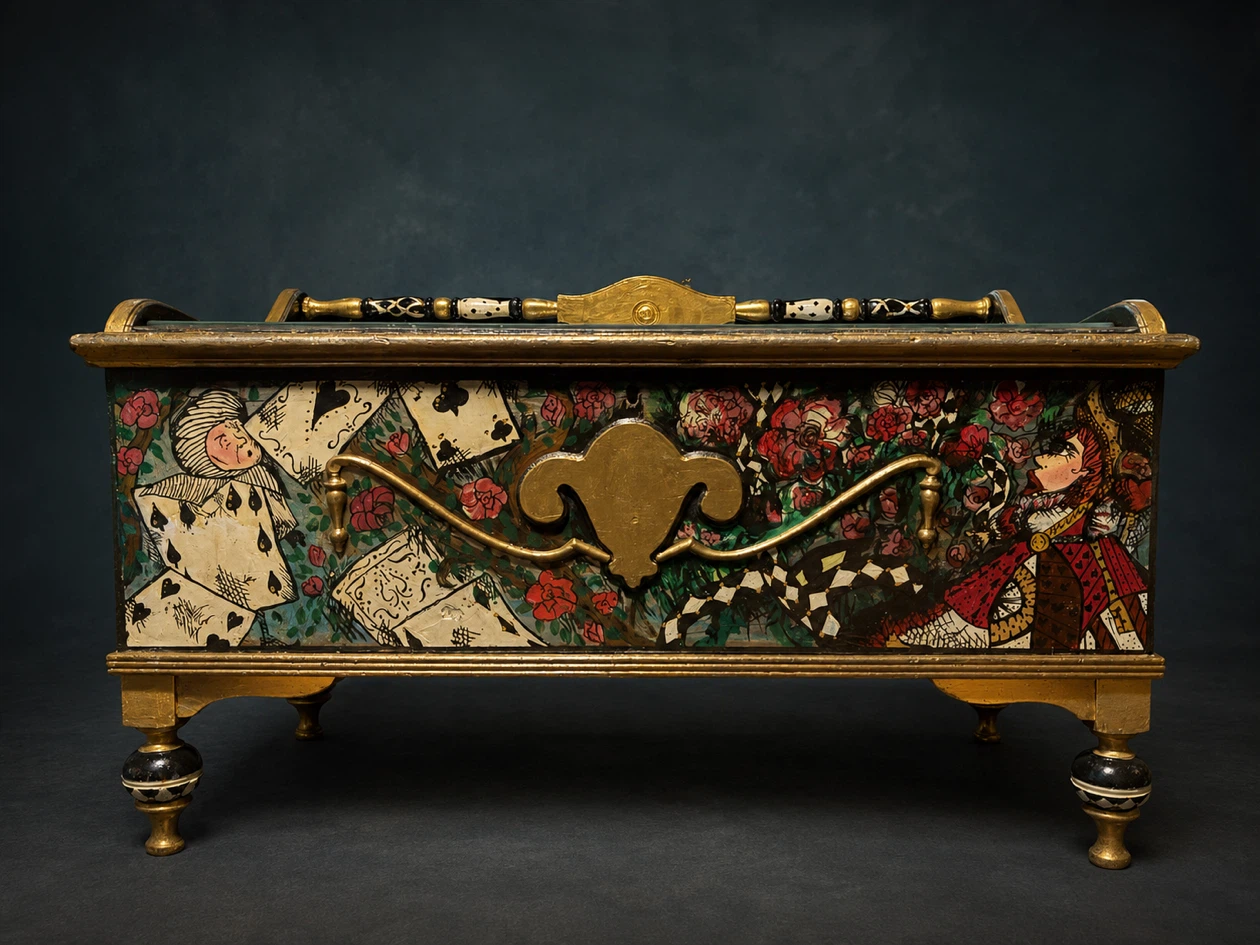 One-of-a-Kind Hand-Painted Alice Inspired Storage Chest - photo 3