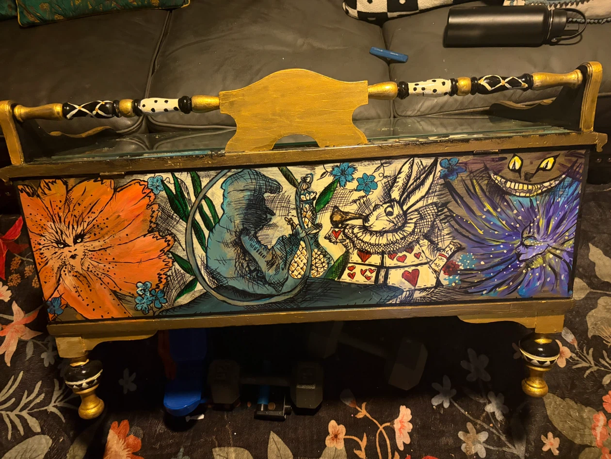 One-of-a-Kind Hand-Painted Alice Inspired Storage Chest - photo 4