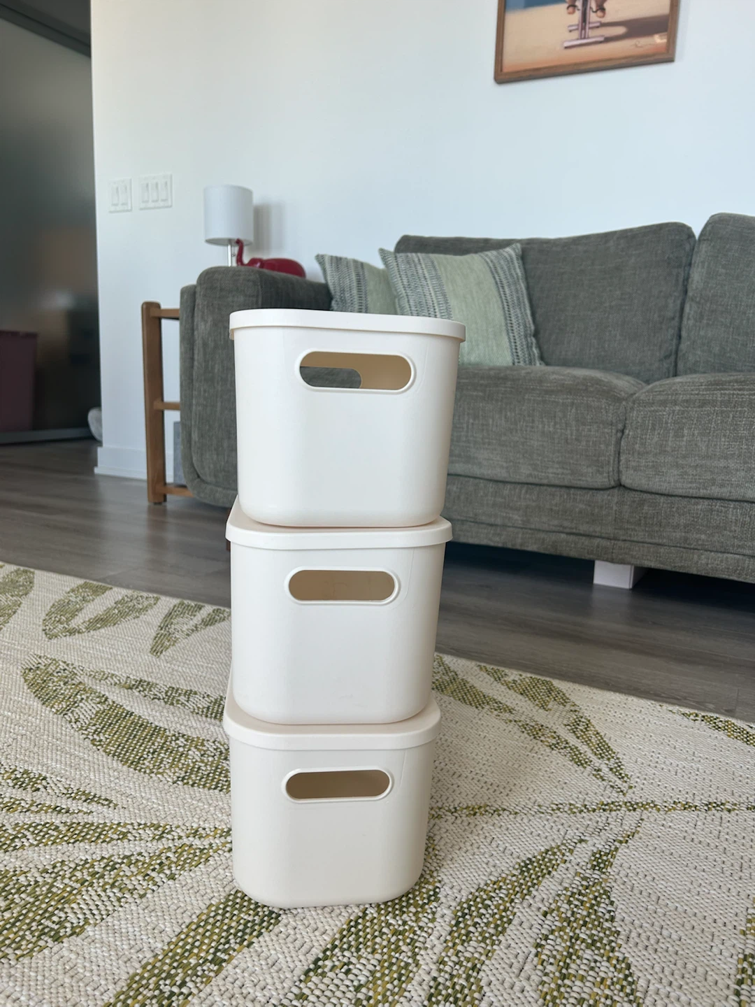 Set of 3 White Storage Bins with Lids