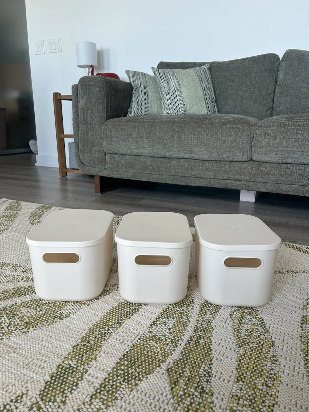 Set of 3 White Storage Bins with Lids - photo 2