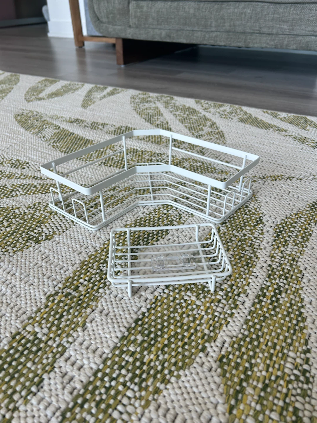 White Metal Corner Shower Caddy and Soap Dish