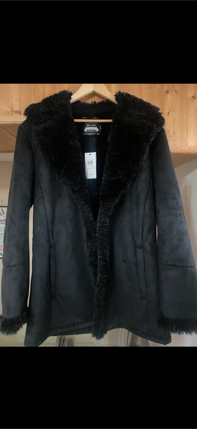 Guess Black Faux Sherpa Coat