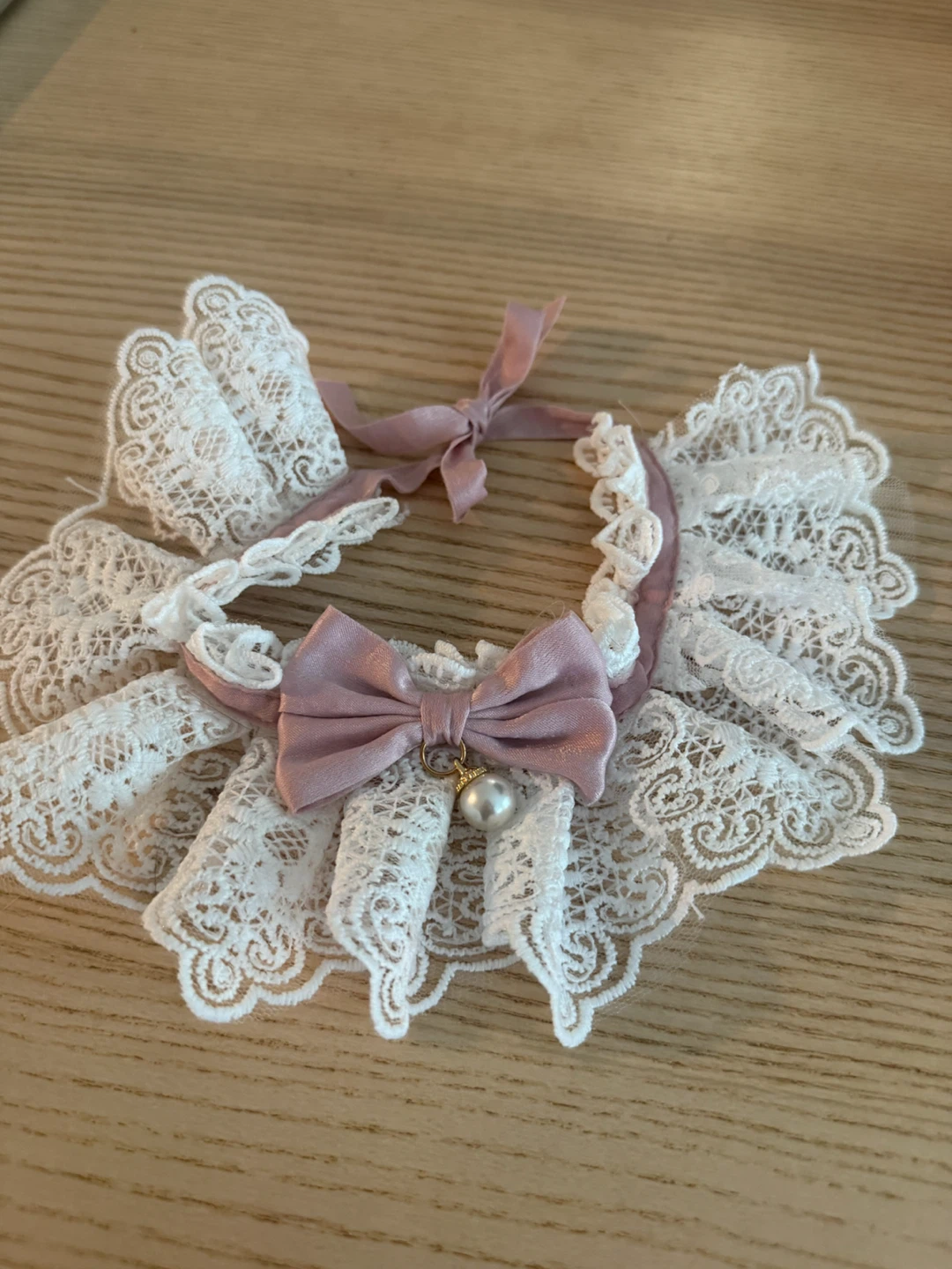 Lace and Ribbon Pet Collar with Pearl Charm