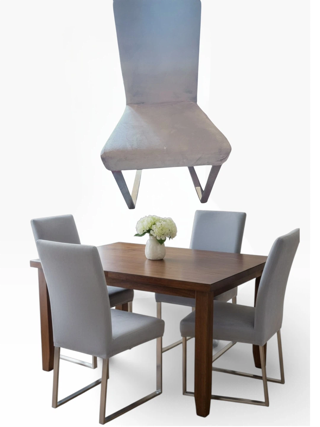 4 used Modern Dining Chairs with gray covers