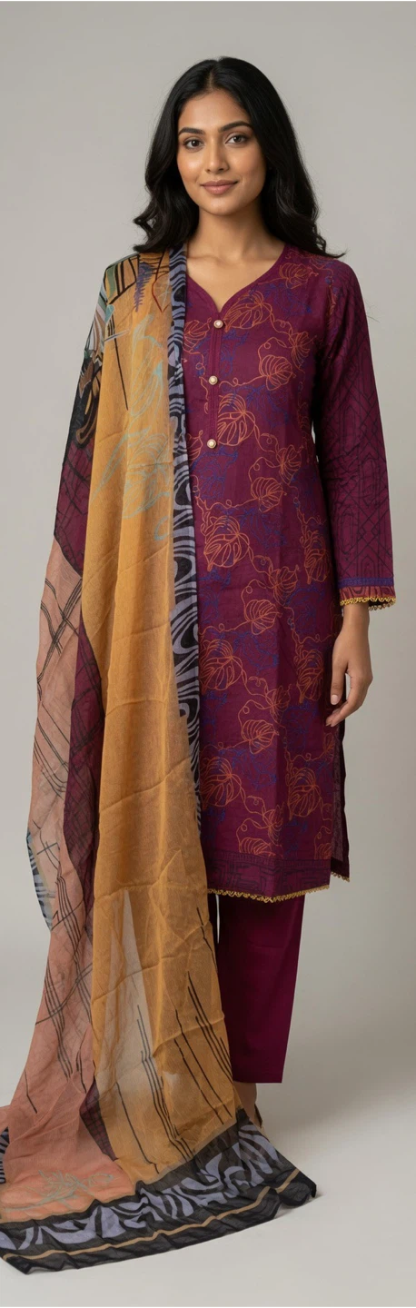 stitched 3-Piece Printed Lawn Suit - photo 2