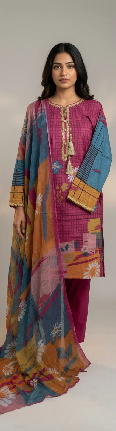 stitched 3-Piece Printed Lawn Suit - photo 3