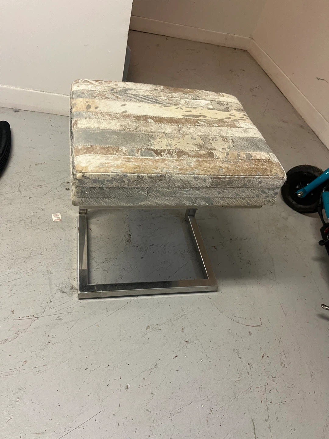 Hair on Hide Footstool with Chrome Base