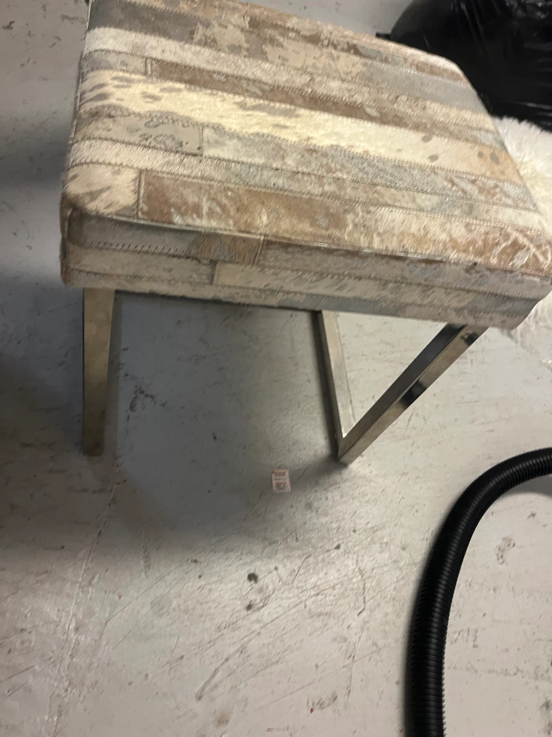 Hair on Hide Footstool with Chrome Base - photo 4