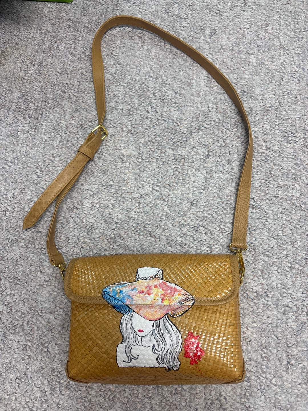 Woven Shoulder Bag with Painted Design