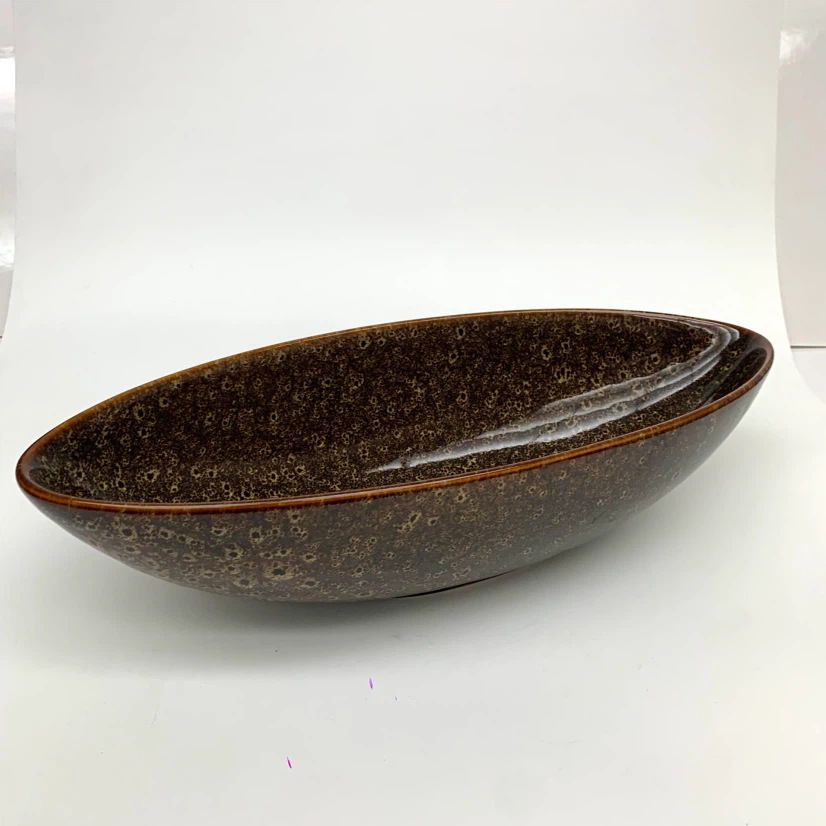 Oval Ceramic Decorative Bowl Brown Table Centerpiece Home Decor