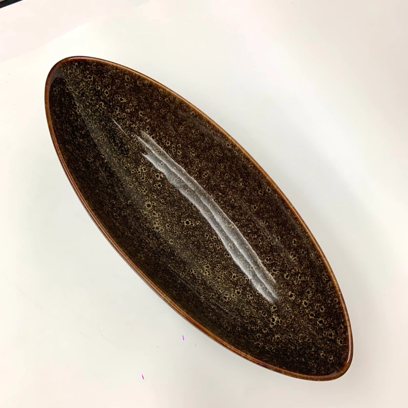Oval Ceramic Decorative Bowl Brown Table Centerpiece Home Decor - photo 2