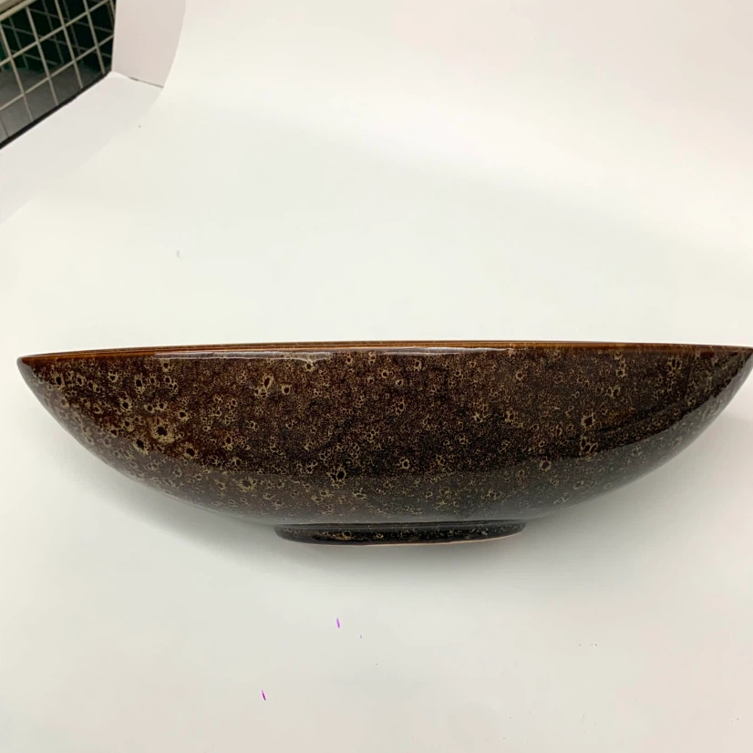 Oval Ceramic Decorative Bowl Brown Table Centerpiece Home Decor - photo 3