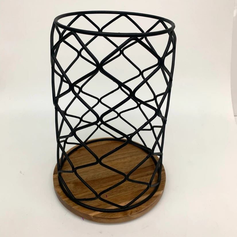 Metal Wire and Wood Storage Bin