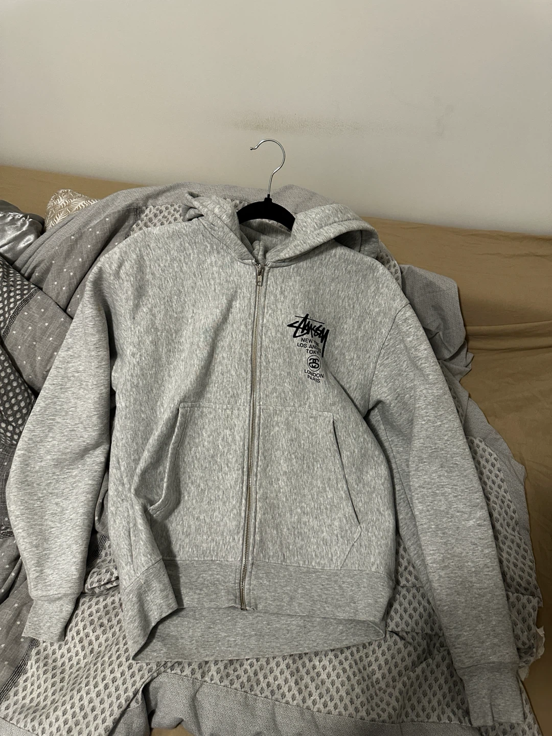 Stussy Grey Zip-Up Hoodie
