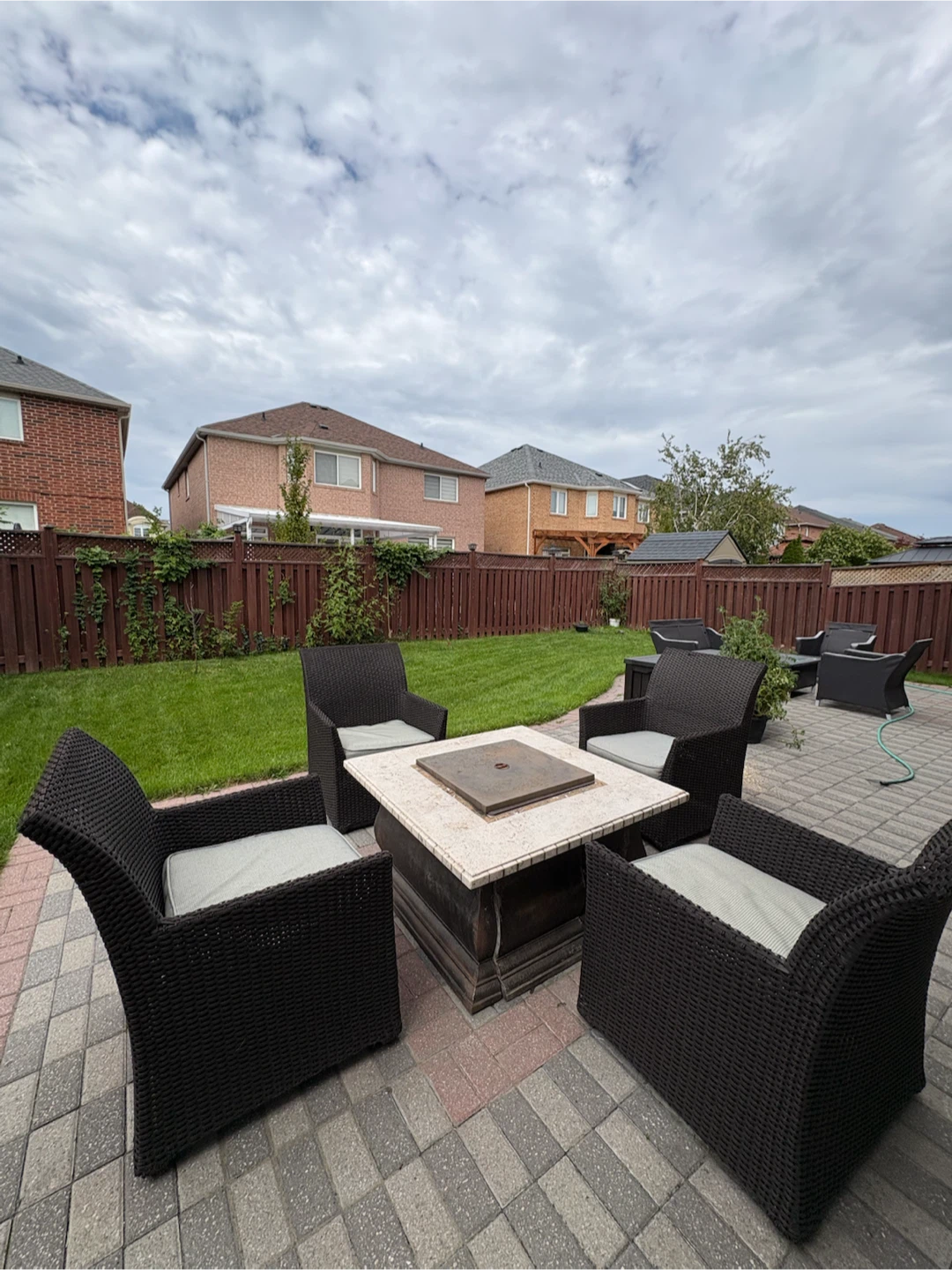 Outdoor Wicker Patio Set with Fire Pit Table