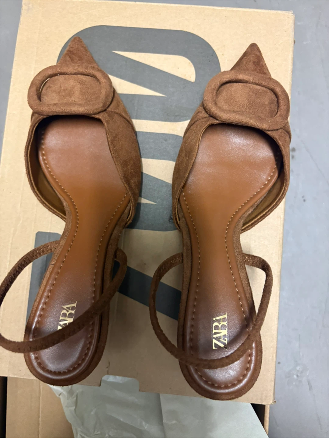 ZARA Suede Brown Slingback Heels - photo 3