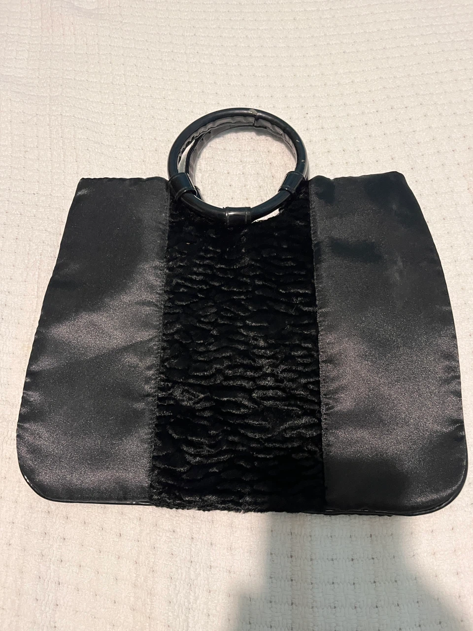 Black Satin Handbag with Round Handles