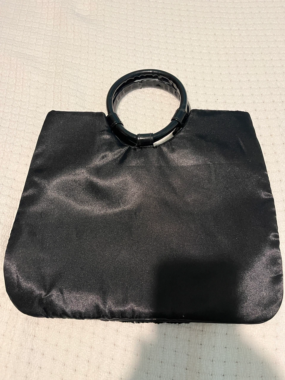Black Satin Handbag with Round Handles - photo 2