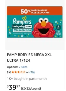 Pampers Baby-Dry Ultra Size 6 – 124 Count