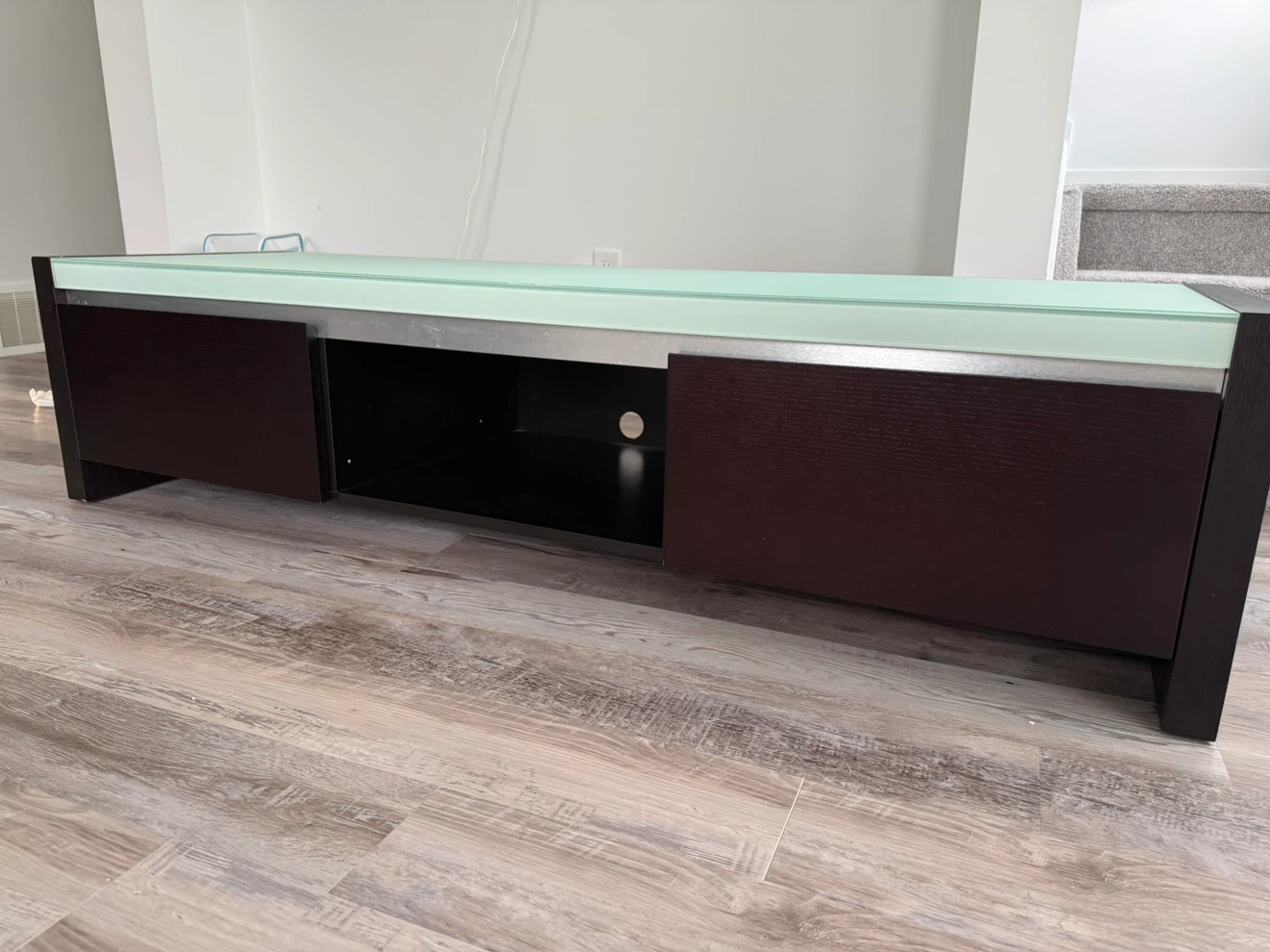 FS: Dark Wood TV Stand with Frosted Glass Top